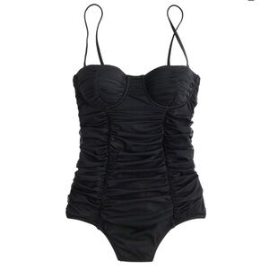J. Crew Black tulle Ruched strapless one piece Swimsuit vintage style size 12 L